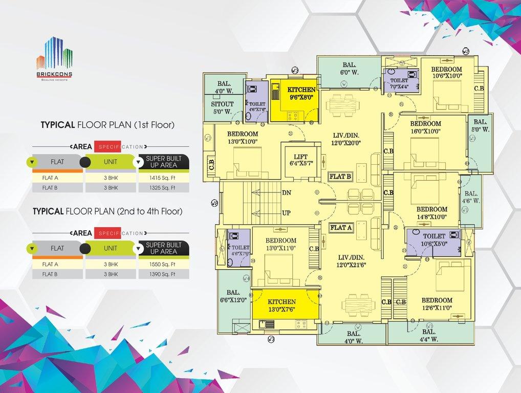 Typical Floor Plan (Flat A 1st & 2nd-4th)